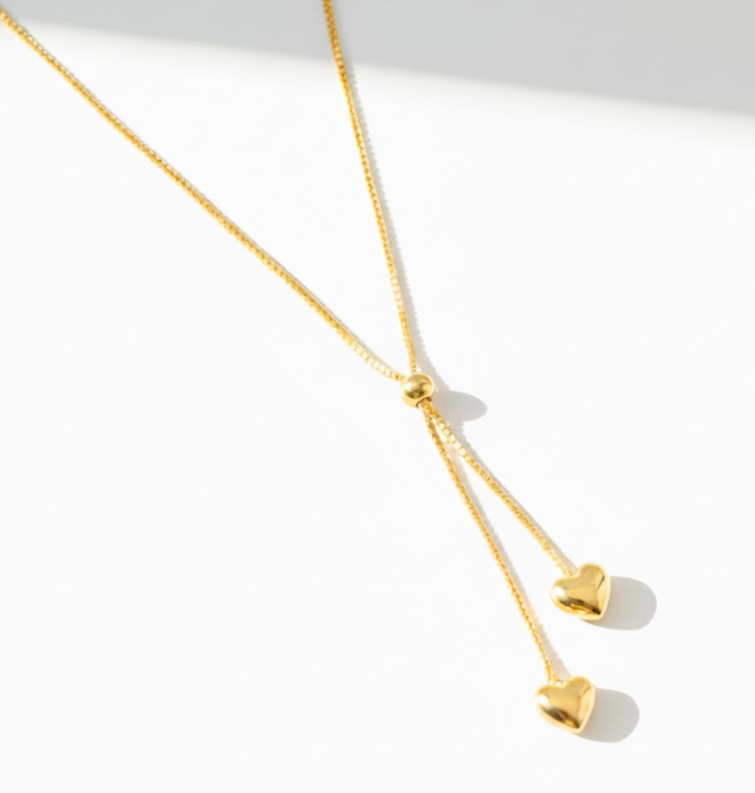 Double Heart Lariat Necklace